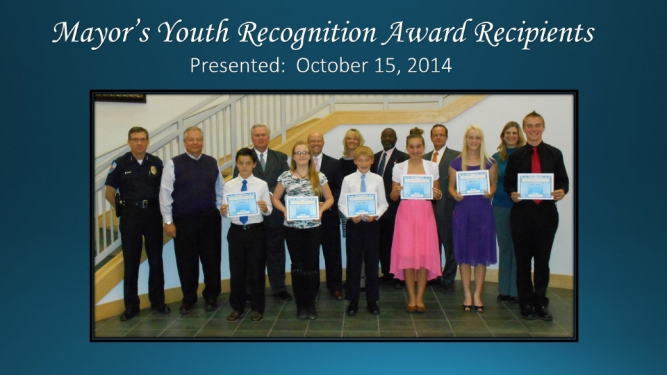 Mayor's Youth Recognition Award Presented October 15, 2014.